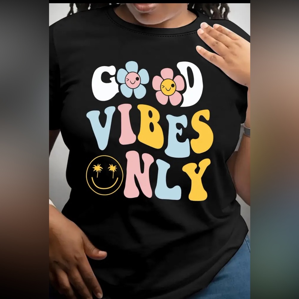 Nwt black Good Vibes Only flower hippie tee